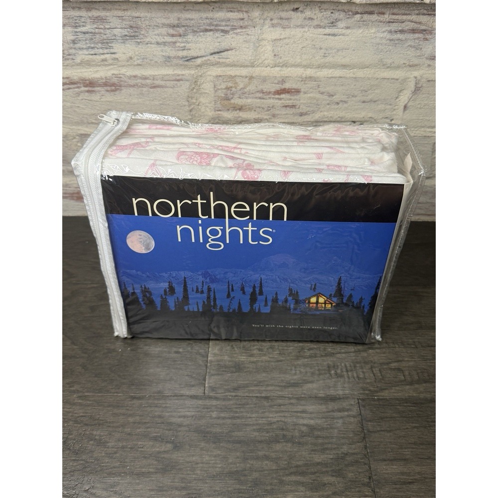 Northern Nights Twin Sheet Set Pink Floral Flannel Cotton Flowers NOS QVC